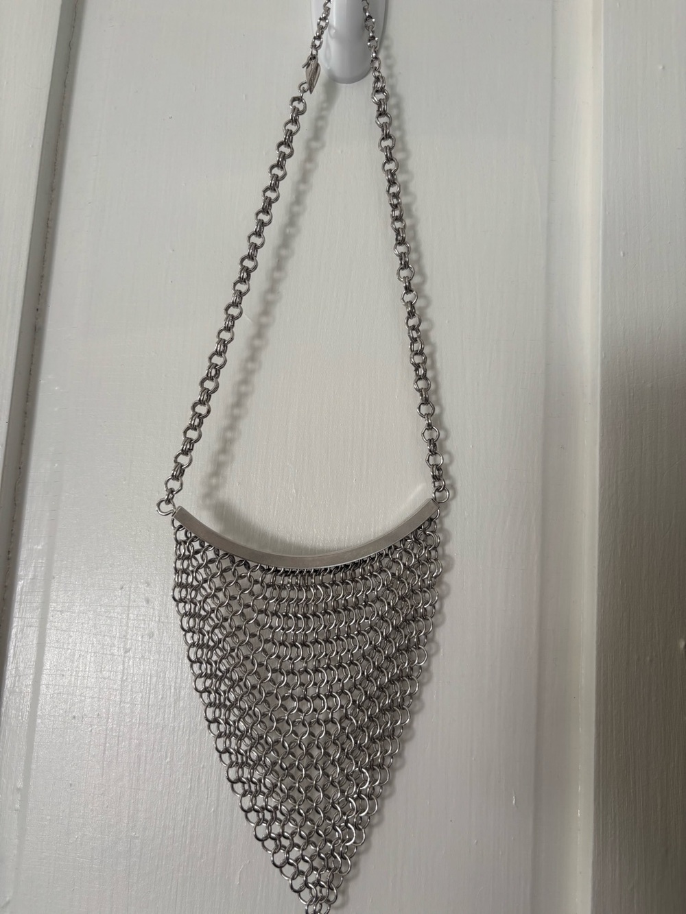 Rare Vintage Whiting and Davis Silver Chainmail Triangle necklace
